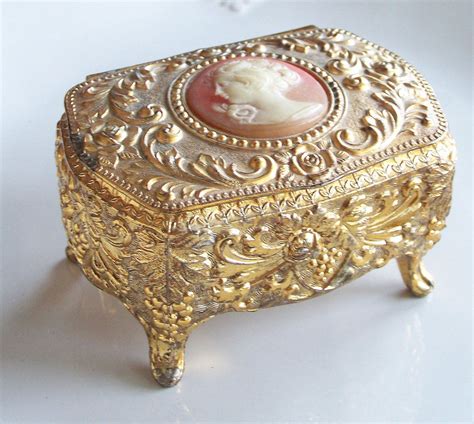 antique golden unopenable round metal box|Round Antique Jewelry Box .